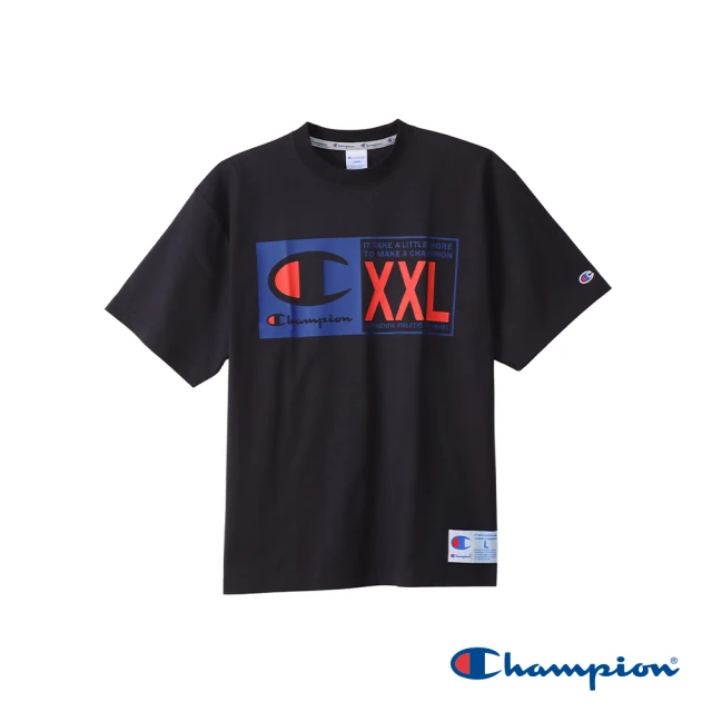 Champion 官方直營-純棉LOGO標籤印花短袖TEE-男(黑色)