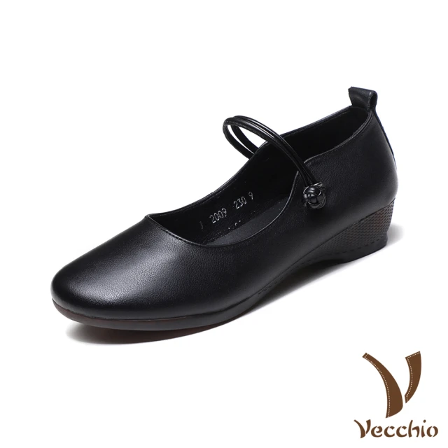 Vecchio 真皮娃娃鞋 牛皮娃娃鞋/真皮頭層牛皮復古典雅細繩盤釦設計娃娃鞋(黑)