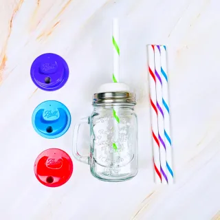 【美國Ball組合】Wildjar x Ball 玻璃梅森飲料罐/環保杯/玻璃瓶附蓋附吸管(4組入)