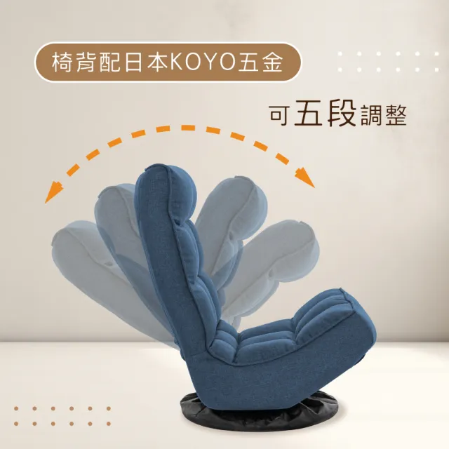 【E-home】Yohei洋平格紋日規布面椅背5段KOYO旋轉和室椅 2色可選(摺疊椅 懶人椅 躺椅 懶骨頭)
