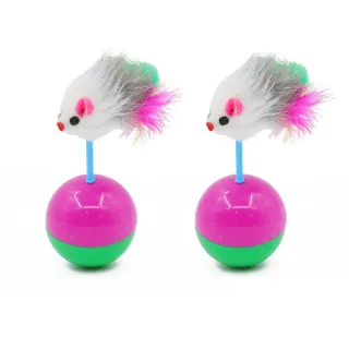 不倒翁毛絨老鼠貓咪發聲玩具-2件組(耐咬  貓抓板 磨爪 自動逗貓棒 玩具球 訓練球 互動 寵物用品)