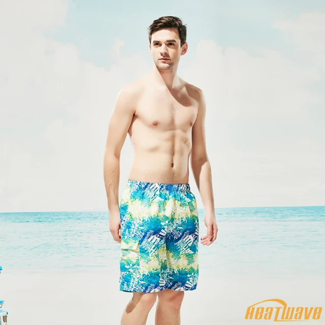 【Heatwave 熱浪】男款海灘褲清涼浪花湖水藍沙灘休閒褲男(A235/M-2XL)