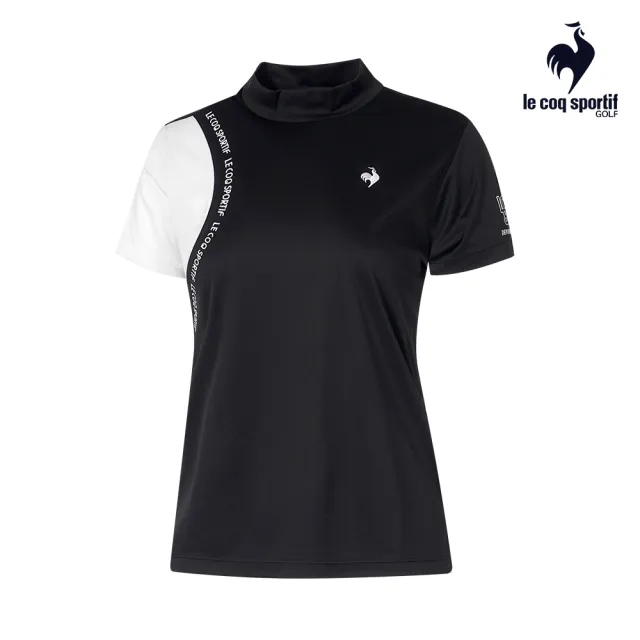 【LE COQ SPORTIF 公雞】高爾夫系列 女款黑色簡約不對稱運動高機能短袖棉衫 QLT2J211