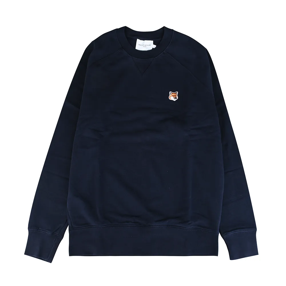 【Maison Kitsune】Maison Kitsune LOGO狐狸布章純棉插肩長袖T恤(男款/海軍藍)