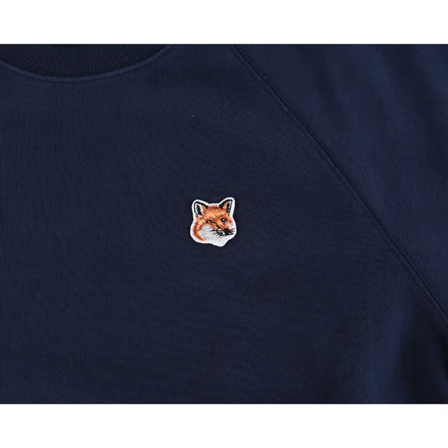 【Maison Kitsune】Maison Kitsune LOGO狐狸布章純棉插肩長袖T恤(女款/海軍藍)