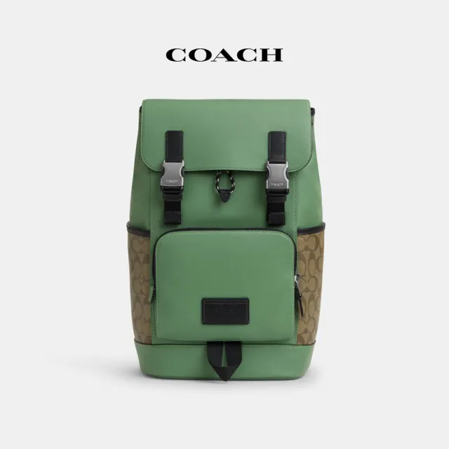 【COACH蔻馳官方直營】TRACK撞色經典Logo雙肩包-SV/卡其色/柔綠色(CR258)