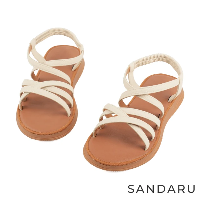 SANDARU 山打努SANDARU 山打努 涼鞋 簡約線條後鬆緊平底涼鞋(米)