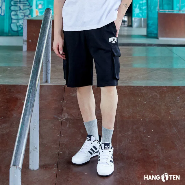 【Hang Ten】男裝-韓國同步款-RELAXED FIT腰頭鬆緊抽繩口袋針織休閑短褲(多色選)