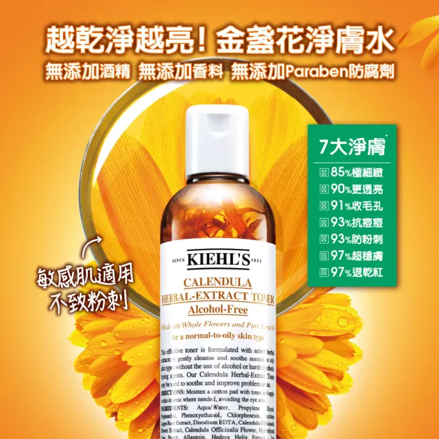 【契爾氏】官方直營 金盞花毛孔淨緻組(Kiehl’s/金盞花化妝水250ml+白泥面膜125ml)