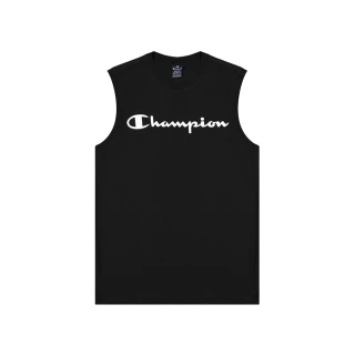 【Champion】官方直營-純棉草寫LOGO印花無袖上衣-男(黑色)