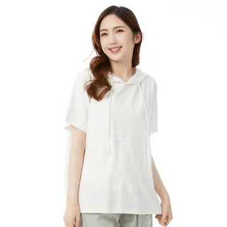 【betty’s 貝蒂思】百搭透膚格紋拼接連帽T-shirt(米白)