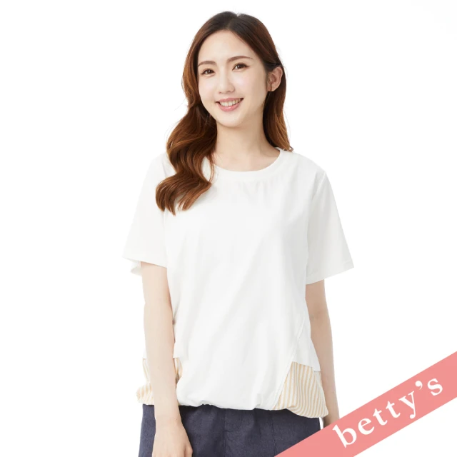 betty’s 貝蒂思 條紋拼接抽繩涼感T-shirt(牙白色)