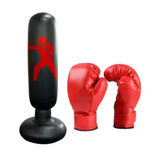 【寶盒百貨】小孩PU皮拳擊手套親子拳擊手套+160CM不倒翁充氣拳擊柱(自由搏擊散打運動健身 打沙袋)