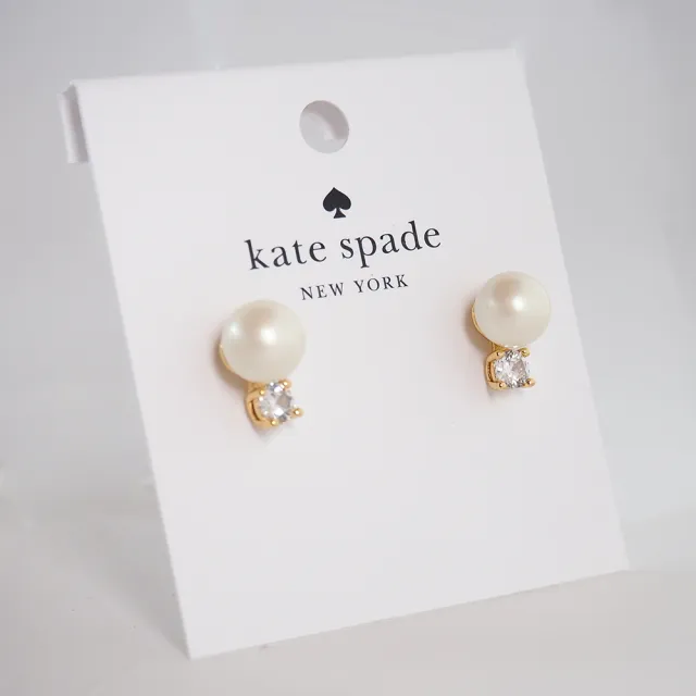 【KATE SPADE】珍珠水鑽耳環(奶油白色)