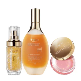 【TRUU 童】黃金胜肽賦活精華45ml+76酵母胺基酸淨膚潔顏露150g(贈 頂級山茶花黃金護唇膏)