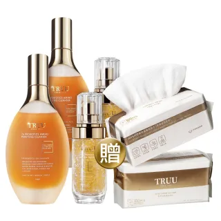 【TRUU 童】76胺基酸淨膚潔顏露150g二入+黃金胜肽賦活精華45ml二入 送 100%純棉潔膚巾二入(潔膚巾隨機出貨)