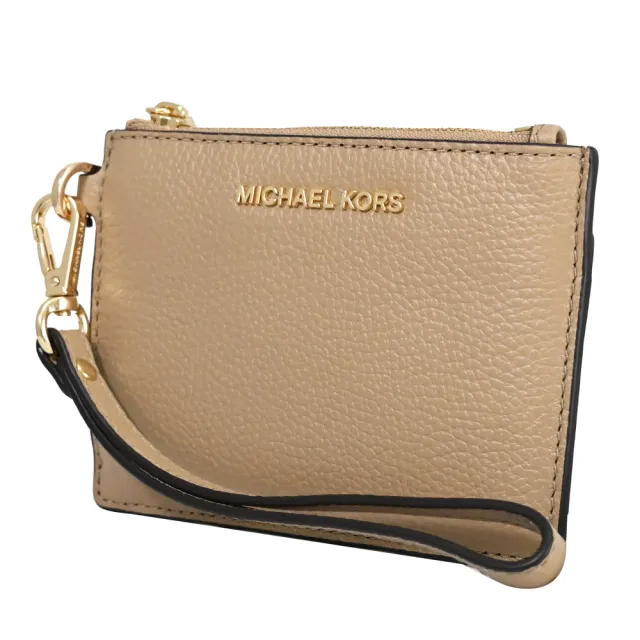 【Michael Kors】簡約LOGO荔枝皮革信用卡證件手提式鑰匙零錢包(駝色)