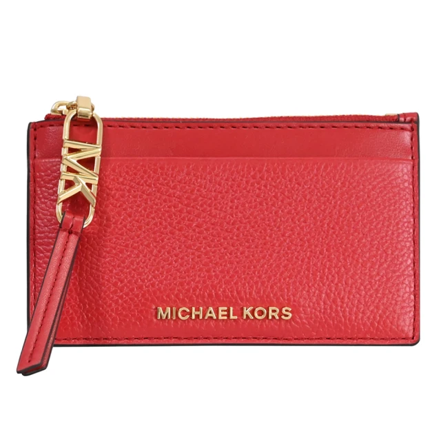 Michael Kors 簡約經典LOGO荔枝皮革拼接信用卡名片零錢包(紅)