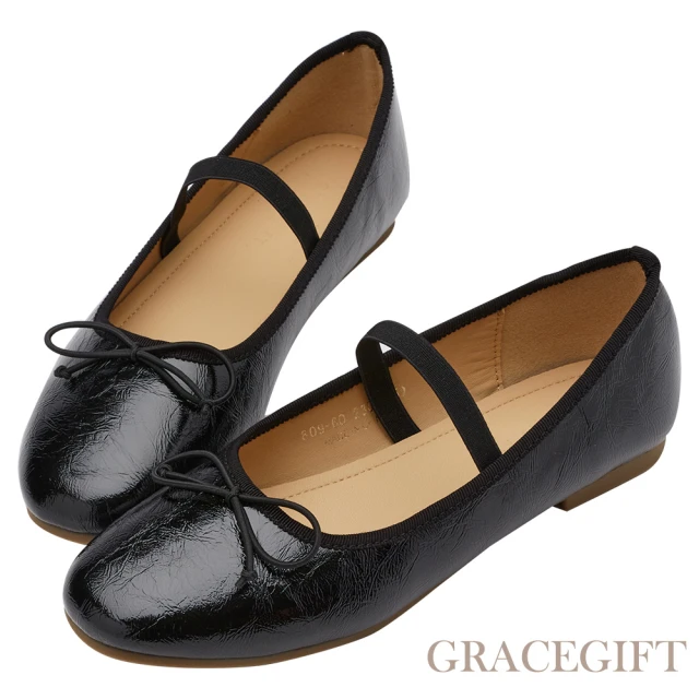 Grace GiftGrace Gift HEALER聯名-法式蝴蝶結芭蕾舞平底娃娃鞋(黑)