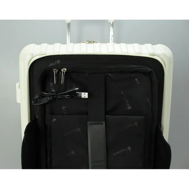 【SNOW.bagshop】29吋行李箱PC+ABS前開拉鍊杯架(360度飛機輪USB充電海關鎖)