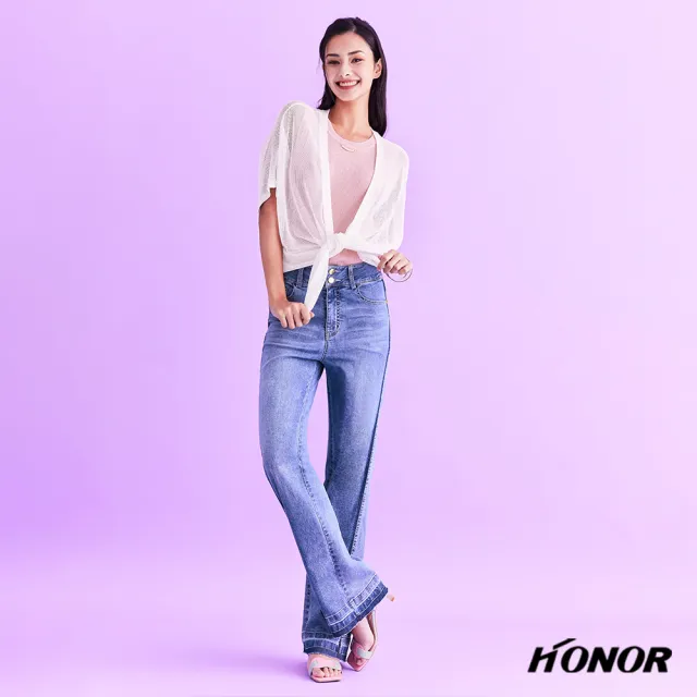 【HONOR 山形屋】網格透膚綁帶短版開襟罩衫-白/黑