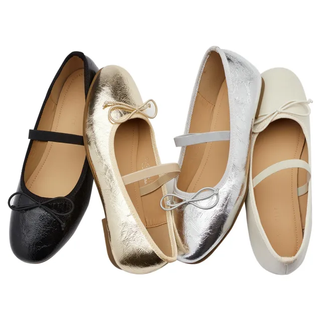【Grace Gift】HEALER聯名-法式蝴蝶結芭蕾舞平底娃娃鞋(米白)
