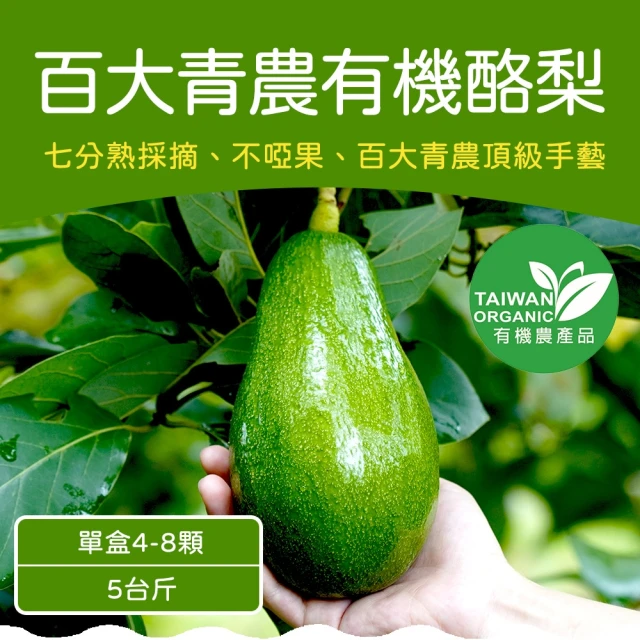 【農頭家】台南大內有機酪梨5斤裝x1盒(4-8顆裝_百大青農頂級手藝)
