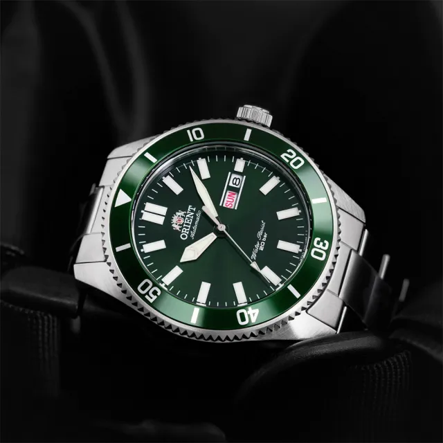 【ORIENT 東方錶】綠水鬼 200米潛水機械錶-銀x綠/44mm(RA-AA0914E)