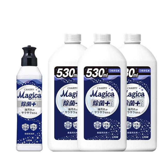 【LION 獅王】小資4入組 Charmy Magica 除菌+系列洗碗精_清新柑橘香(220ml*1 + 530ml*3)