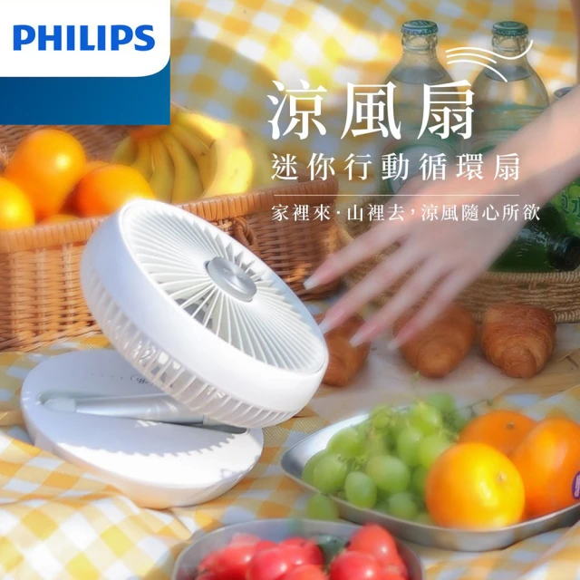 【Philips 飛利浦】超值2入組-迷你行動循環摺疊風扇 15H無線續航/多角度調節/輕音省電(ACR2124DX)