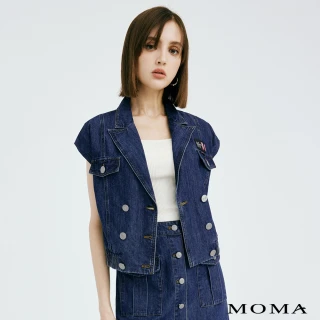 【MOMA】帥氣雙排釦牛仔背心(藍色)