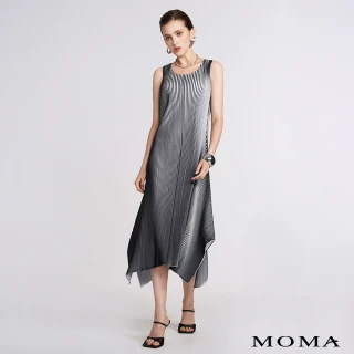 【MOMA】雙色壓褶連身洋裝(黑色)