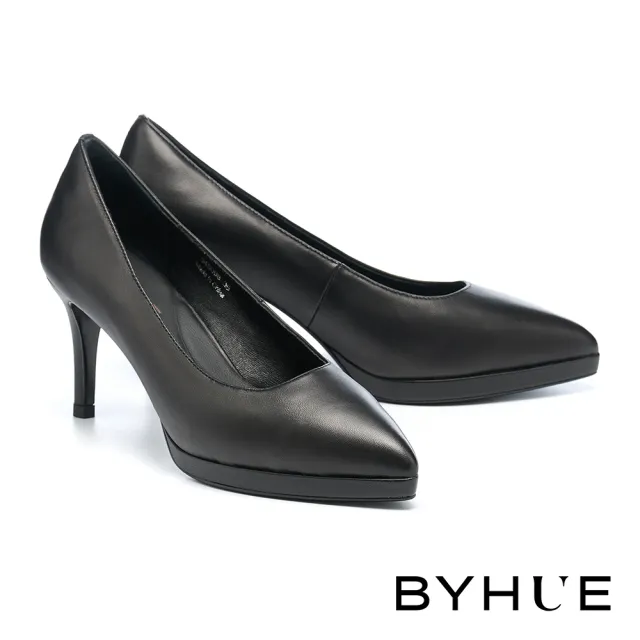 【BYHUE】極簡大人感純色羊皮軟芯尖頭高跟鞋(黑)