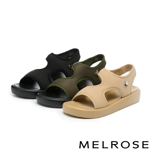 【MELROSE】美樂斯 日常美學蝴蝶結飾釦萊卡布厚底涼鞋(黑)