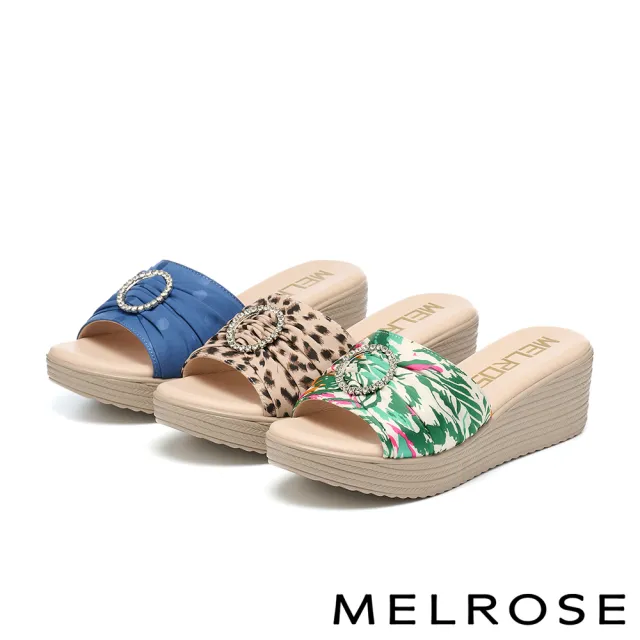 【MELROSE】美樂斯 夏日輕旅 豔夏圓鑽釦花布輕量厚底拖鞋(咖)