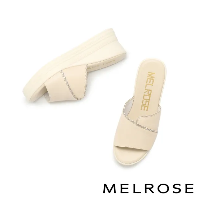 【MELROSE】美樂斯 輕奢日常閃鑽寬版厚底高跟拖鞋(米)