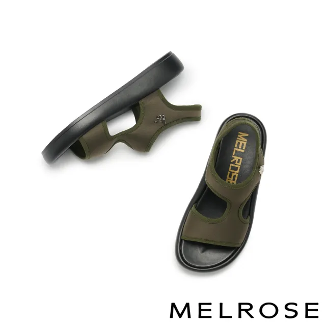 【MELROSE】美樂斯 日常美學蝴蝶結飾釦萊卡布厚底涼鞋(深綠)