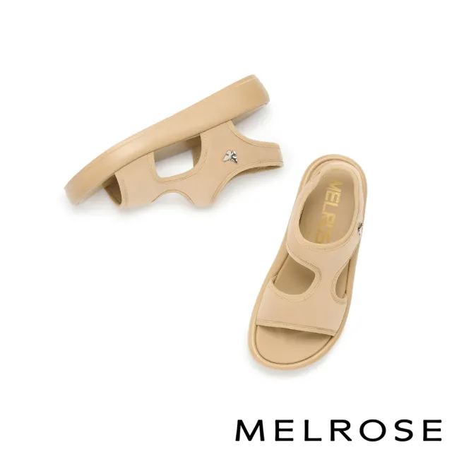 【MELROSE】美樂斯 日常美學蝴蝶結飾釦萊卡布厚底涼鞋(米)
