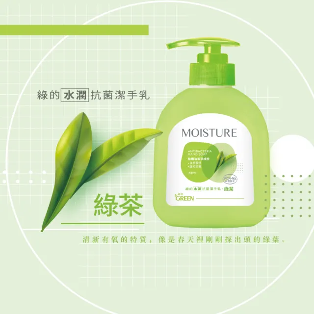 即期品【Green 綠的】水潤抗菌潔手乳400ml(洗手乳 綠茶/橙花/紫羅蘭)