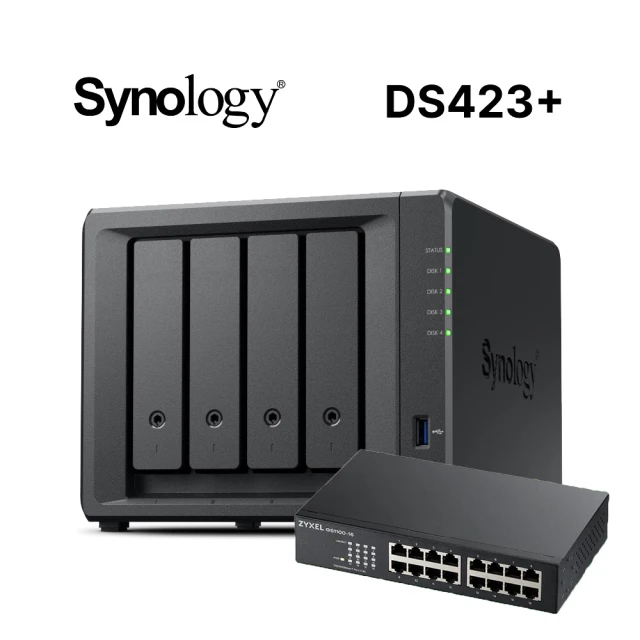Synology 群暉科技 搭 16埠 網路交換器 ★ DS423+ 4Bay NAS 網路儲存伺服器