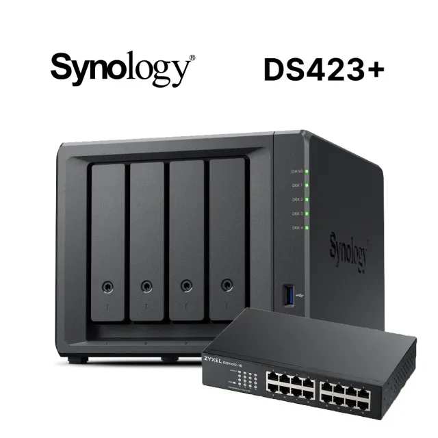 【Synology 群暉科技】搭 16埠 網路交換器 ★ DS423+ 4Bay NAS 網路儲存伺服器