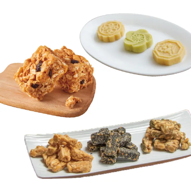 【洪瑞珍】經典茗點6件組(原味1+海苔1+芝麻1+杏仁糕1+綠豆糕1+沙其馬1包 台灣土產 佳節伴手禮)