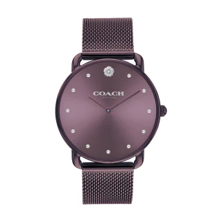 【COACH】Elliot 紫色款 山茶花簡約腕錶 銀色刻度 米蘭錶帶 36mm 女錶(14504211)