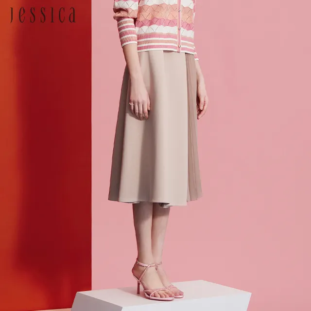 【JESSICA】優雅百搭鬆緊腰百褶長裙242105(米杏)