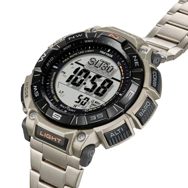 【CASIO 卡西歐】PROTREK 多功能太陽能電力 登山鈦金屬電子錶 黑灰 PRG-340T-7_51.7mm