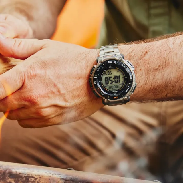 【CASIO 卡西歐】PROTREK 多功能太陽能電力 登山鈦金屬電子錶 黑灰 PRG-340T-7_51.7mm