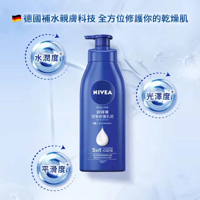 【NIVEA 妮維雅】密集修護乳液400ml/水潤輕透乳液系列400mlx3入(深層修護乳液、保濕潤膚身體乳、國民乳液)