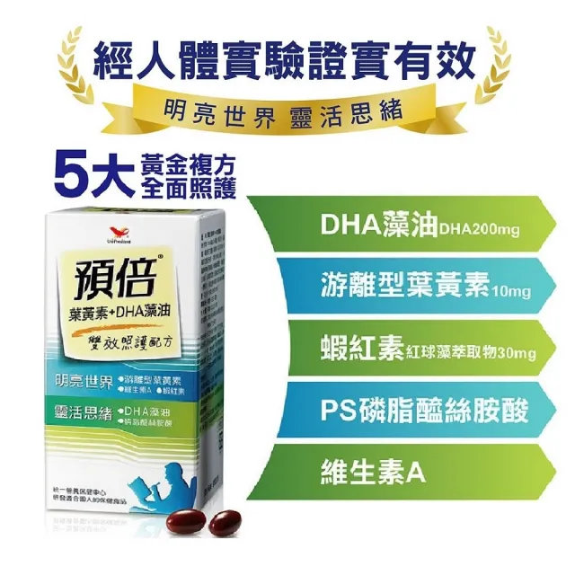 【統一】預倍葉黃素+DHA藻油4入組 60粒/入(蝦紅素+游離型+潔淨標章+明亮+思緒)