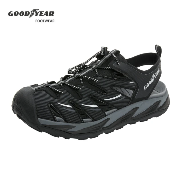 GOODYEAR 固特異 蒼鷺-護趾運動涼鞋/男鞋 便利束扣 橡膠大底 黑色(GAMS43750)