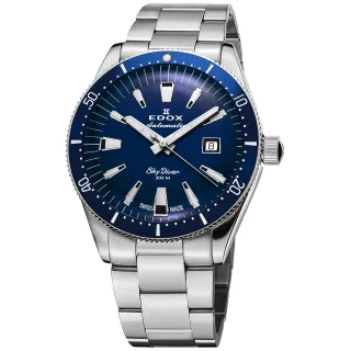 【EDOX 伊度】SkyDiver 傘兵悍將 限量機械錶 套錶-藍面/42mm 送禮 禮物 推薦(E80126.3BUN.BUIN)
